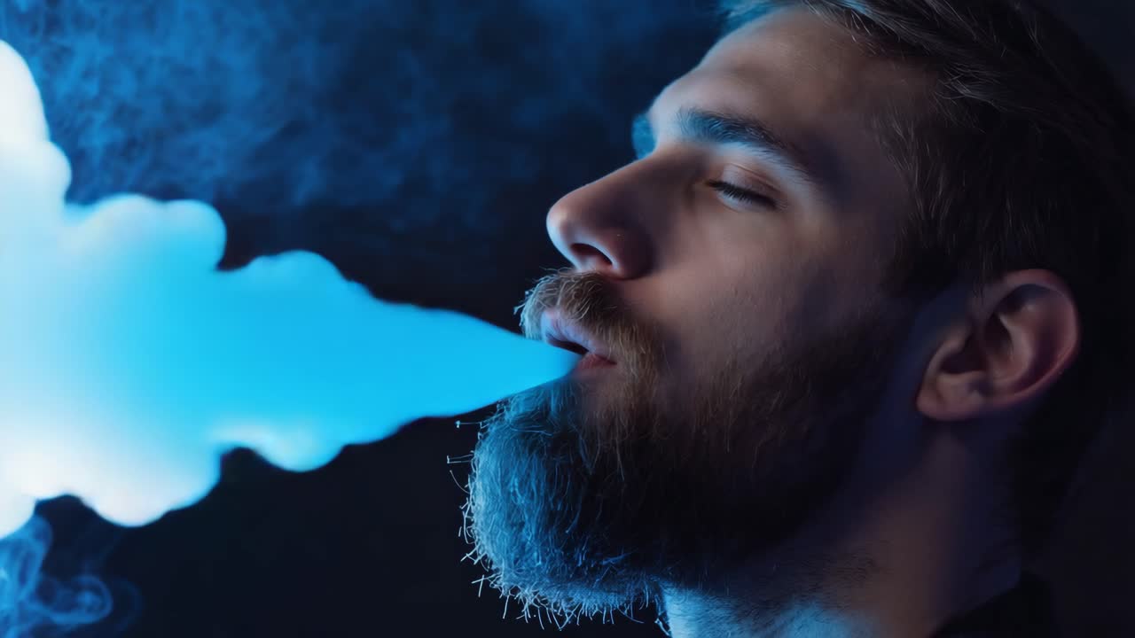 Man vaping with blue smoke