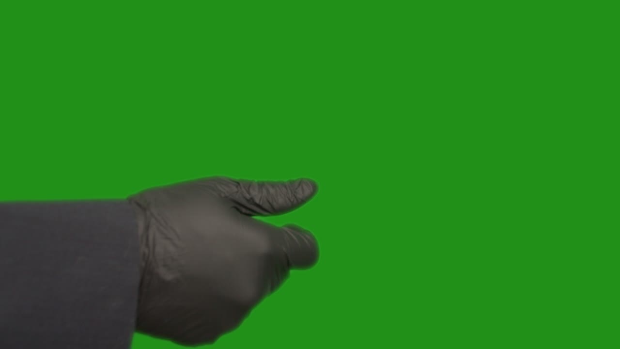 A man in gloves hands a bundle of banknotes to a woman, chroma key