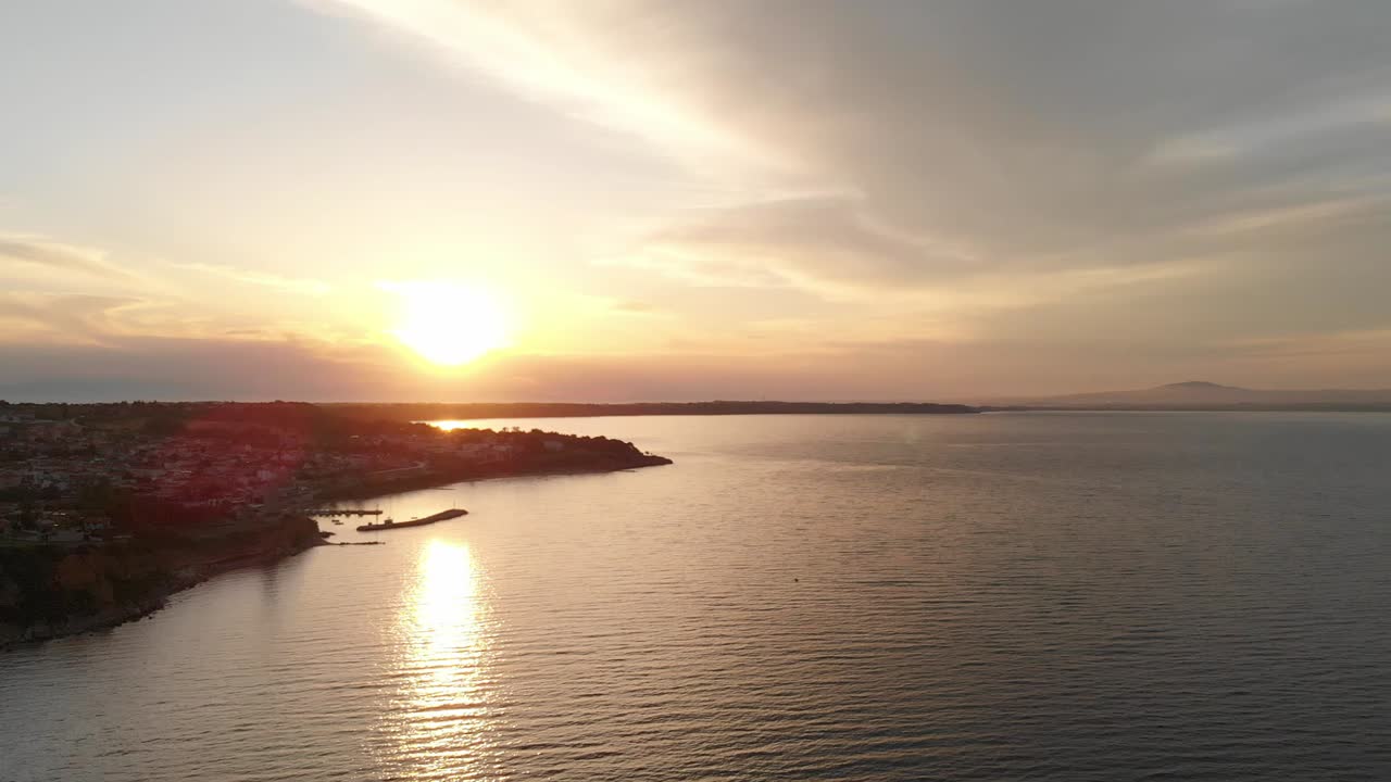Beautiful sunset on the coast of Halkidiki,Greece. Aerial