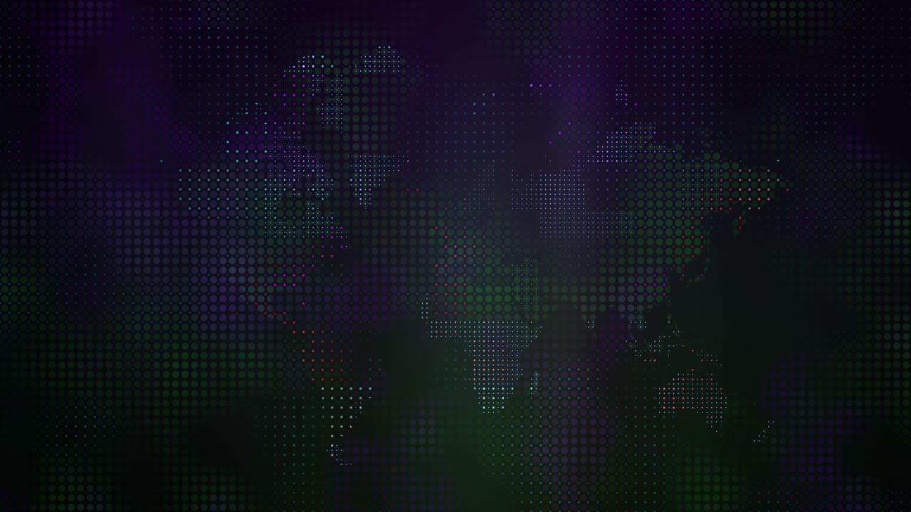 Futuristic Digital World Map with Glowing Dots and Grid Overlay - Abstract Stylized Planet Earth - International Communication, Virtual Mapping, and Worldwide Information Flow