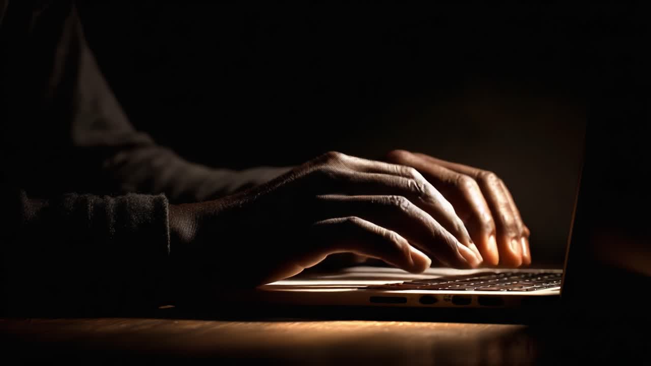 Exploring the Depths of Digital Communication: The Art of Typing in the Dark with Focused Hands on a Laptop Keyboard