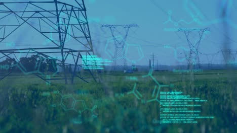 Chemical-structures-with-program-codes-and-a-background-of-transmission-towers