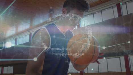 animación de la red de conexiones sobre el jugador de baloncesto caucásico