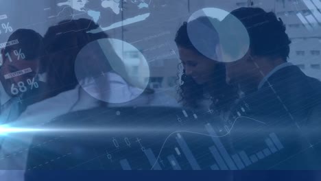 Animation-of-financial-data-processing-over-smiling-group-of-business-people