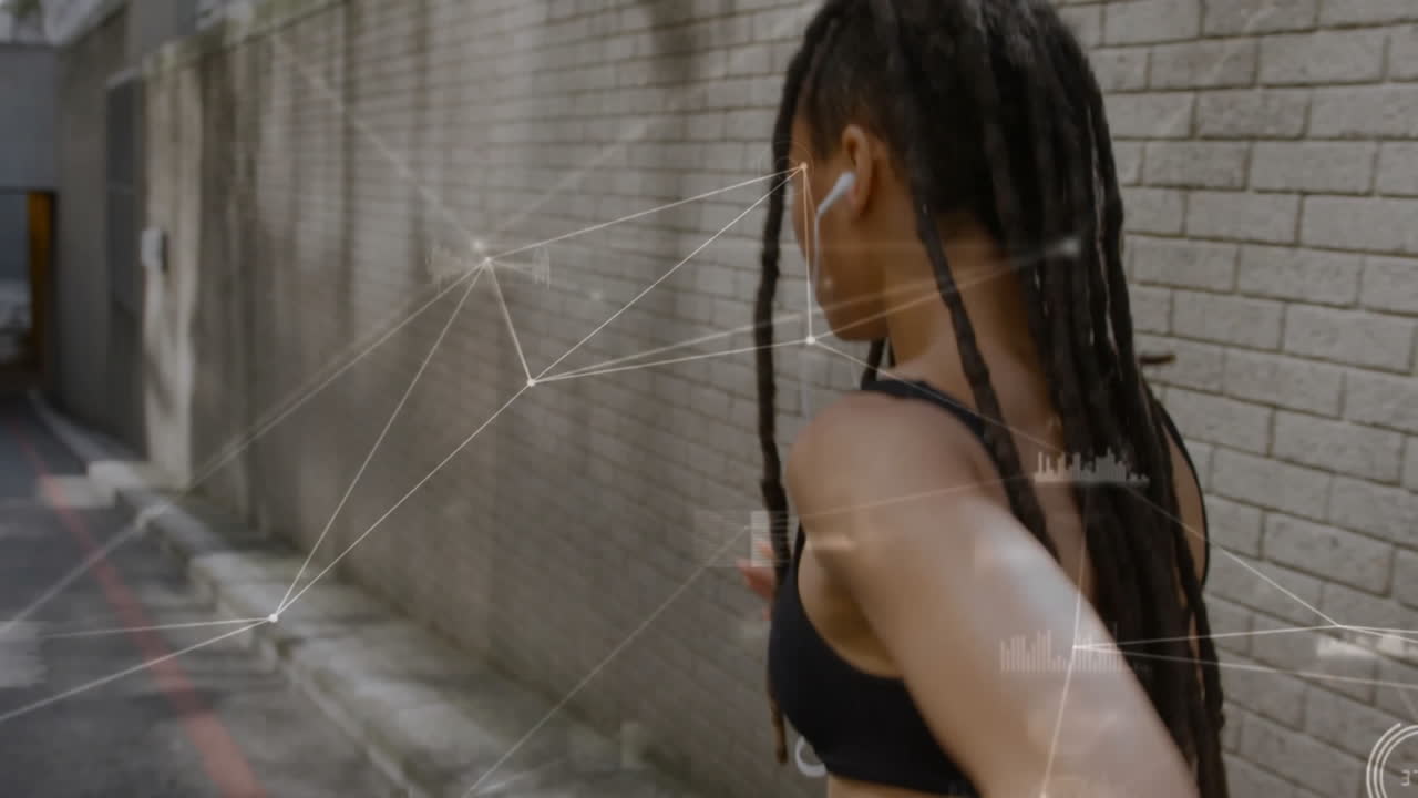 прогуливаясь по кирпичной стене, человек с дредлоками через сетевые соединения анимация