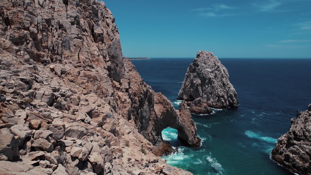 Drone view of Lovers Beach, Divorce Beach, Land’s End in Cabo San Lucas, Mexico