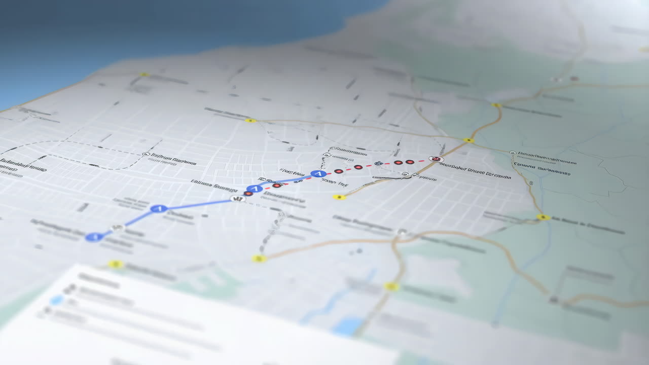 Detailed View of a City Public Transport Map Highlighting a Route