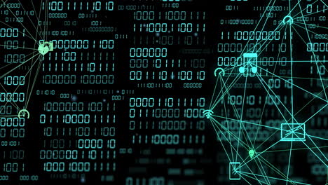 Animación-Del-Globo-Con-Codificación-Binaria-Y-Procesamiento-De-Datos-Sobre-Fondo-Oscuro