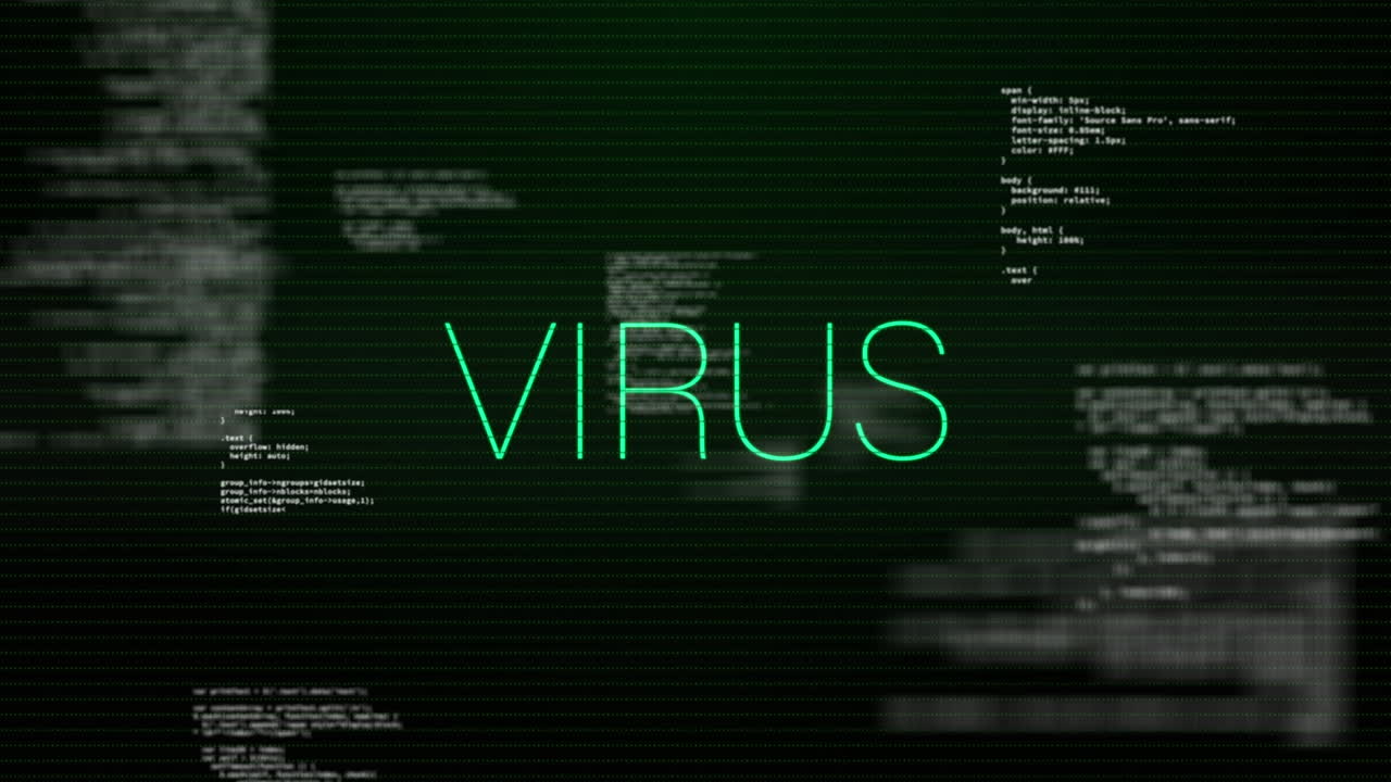 animación del texto del virus sobre el procesamiento de datos.
