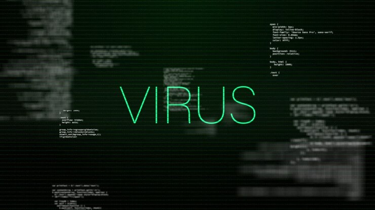 Animatie van virustekst over dataverwerking