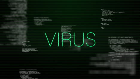 animación del texto del virus sobre el procesamiento de datos.