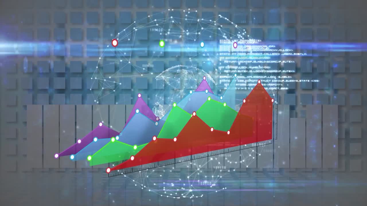 animación del procesamiento de datos financieros en todo el mundo