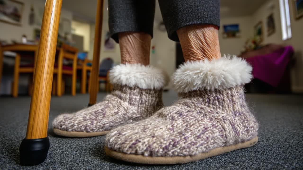 Cozy Comfort: The Soft, Woolen Slippers Perfectly Crafted for Gentle Feet in a Warm, Inviting Living Space for Seniors and Caregivers Alike