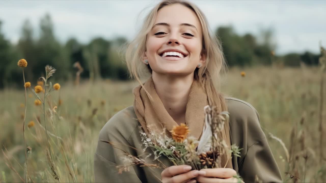A smiling woman in a field of flowers