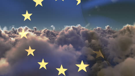 flag of europe waving against sky and clouds 4k