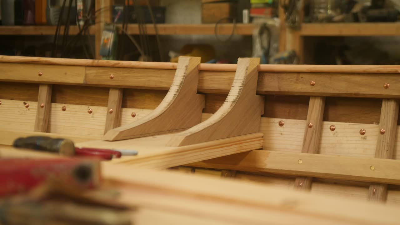 Wooden Boat Construction, Rough Cut seat Knees in boat
