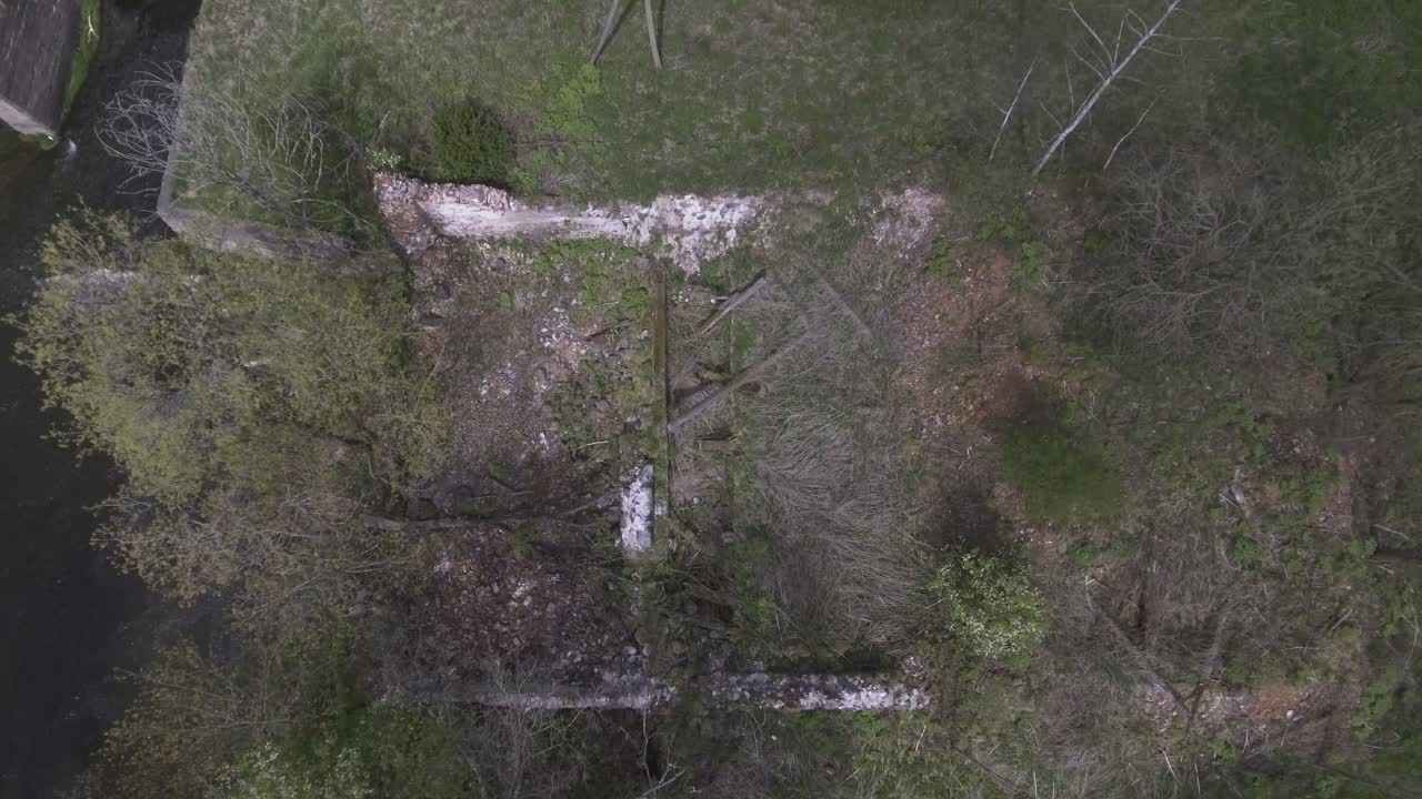 The ruins of the water mill of the homestead of Musninkai manor. 4K aerial
