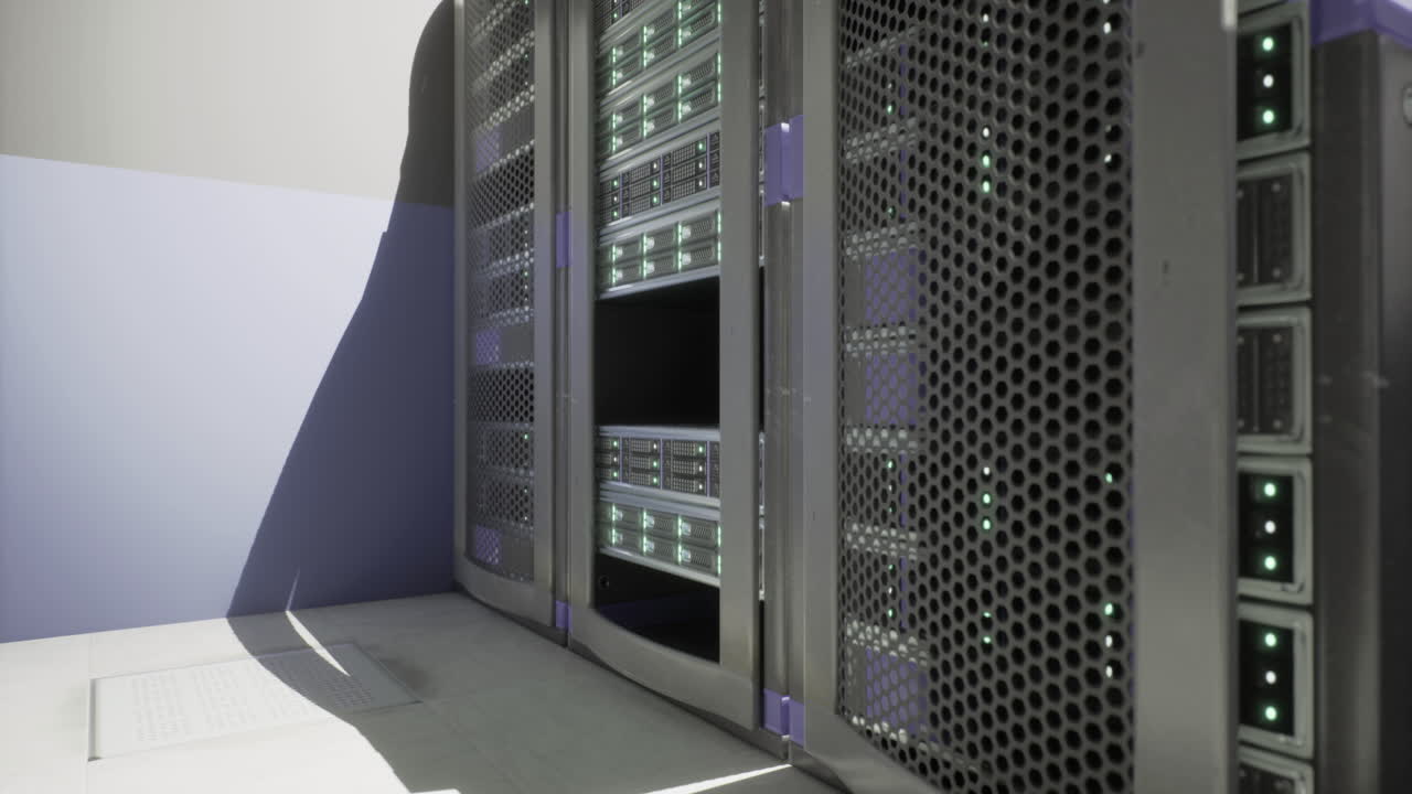 Data center equipment showcases advanced technology setup in modern workspace
