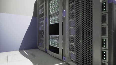 Data center equipment showcases advanced technology setup in modern workspace