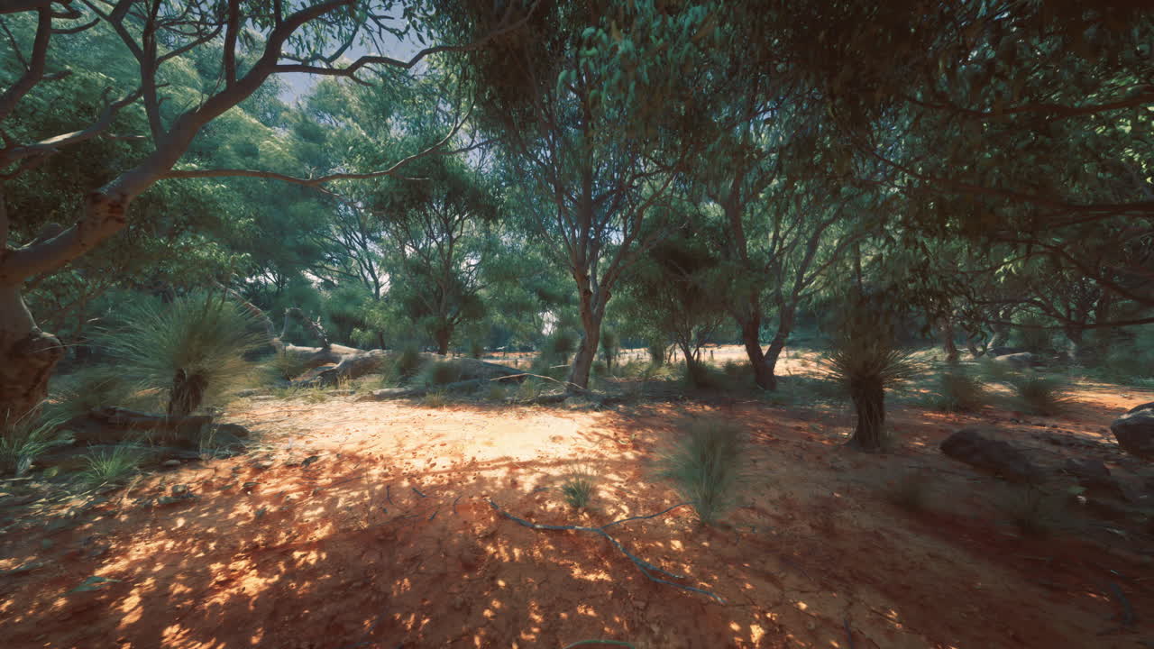 escena del bosque vibrante con la luz del sol filtrando a través de la densa vegetación