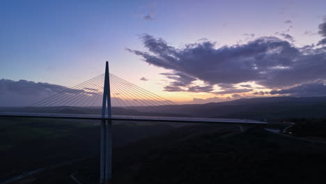 aerial view of millau viaduct at night