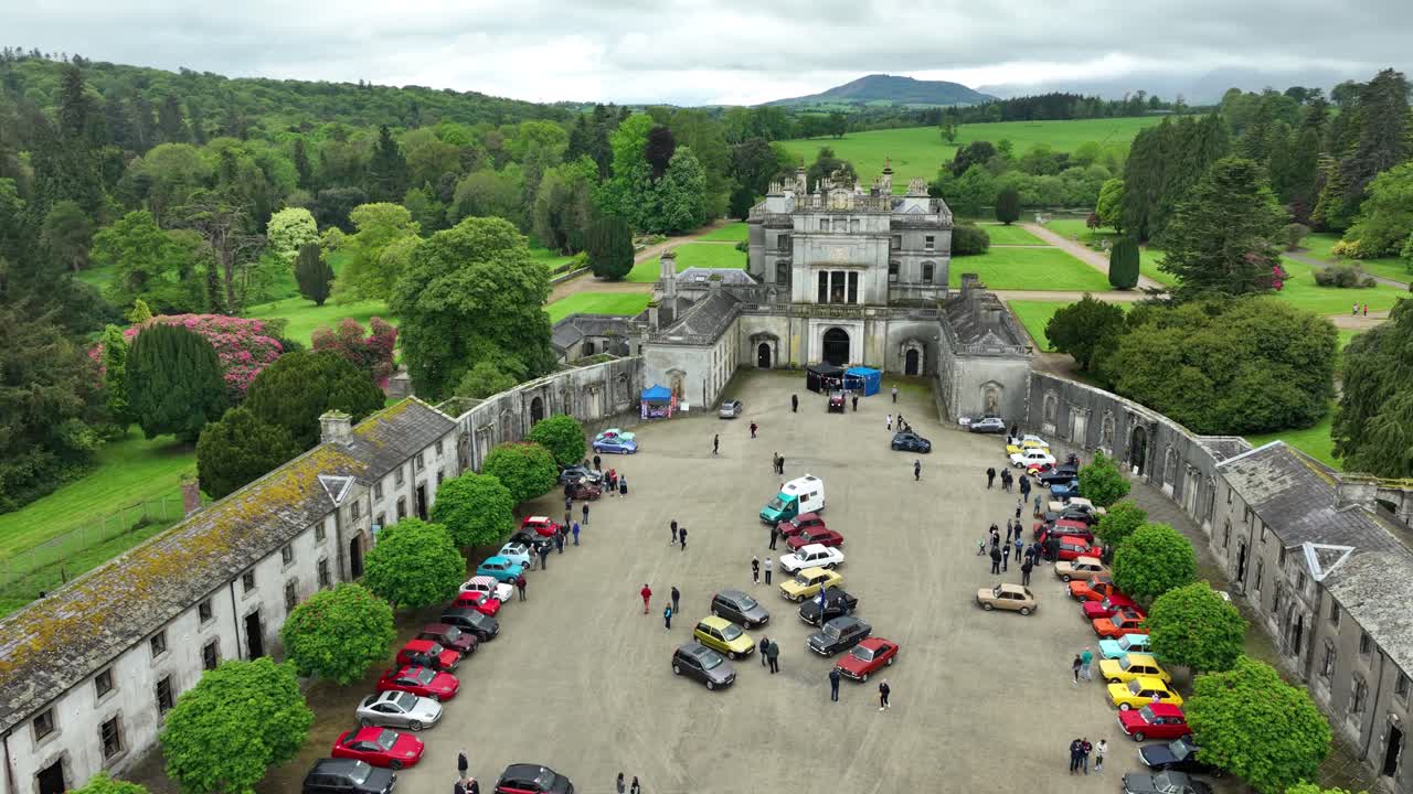 ireland epic Locations drone flying over Classic Car Show at Stanley home Curraghmore House Co. Waterford Ireland in summer