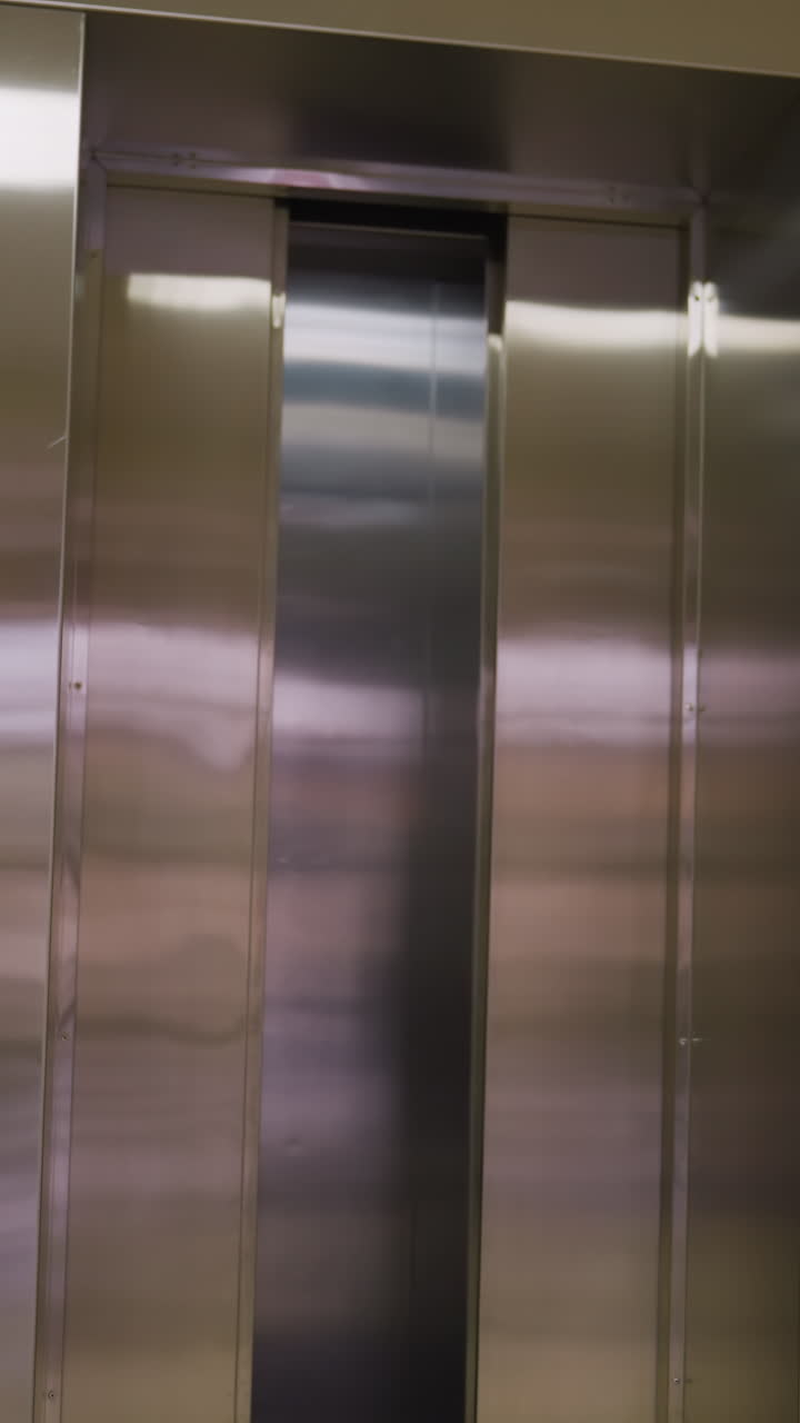 Empty elevator doors open, elevator on third floor, modern interior, sleek metal design, waiting for passengers, elevator display showing floor number, corporate building, quiet setting