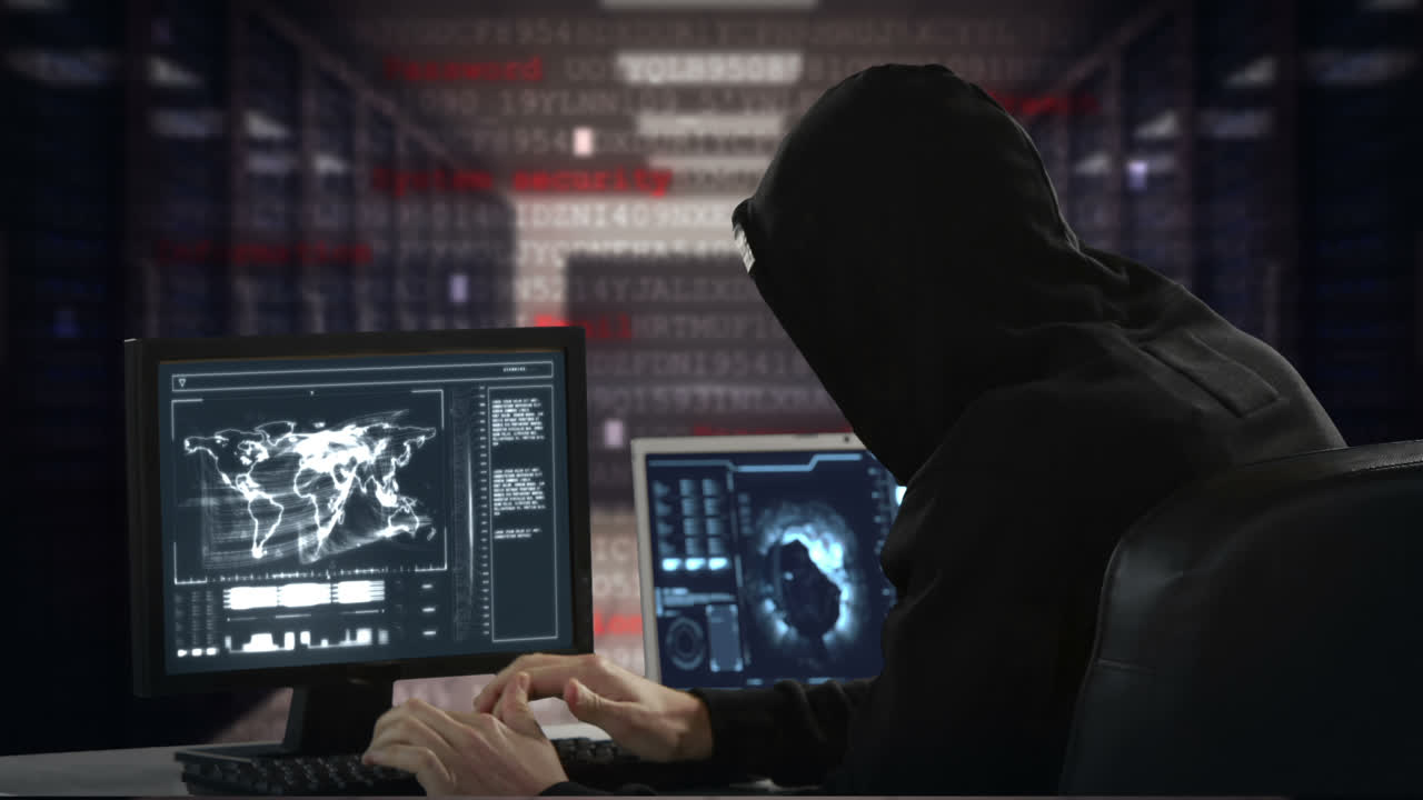 video compuesto de un hacker usando una computadora portátil