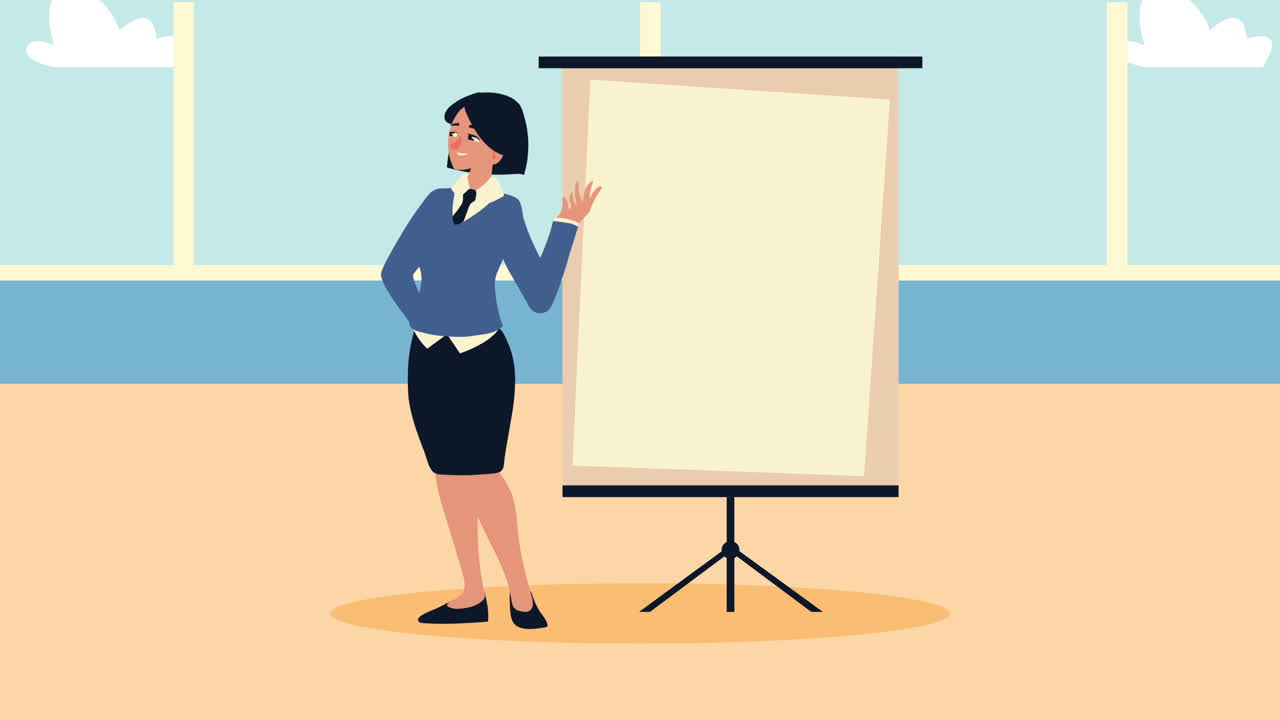 joven trabajadora de negocios con formación en cartón