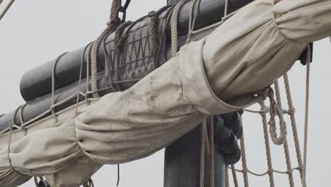 ferdinand magellan nao victoria carrack boat replica mast and sail detail shot in slow motion 60fps