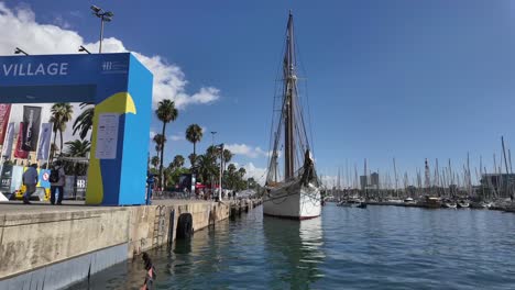 timelapse of barcelona city harbor during the celebration of the 37th america’s cup with boats coming and going. 4k