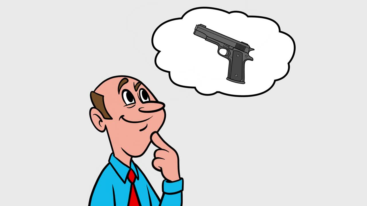 권총에 대해 생각하는 남자 - 알파 채널과 함께 4k 애니메이션, 배경이 없습니다