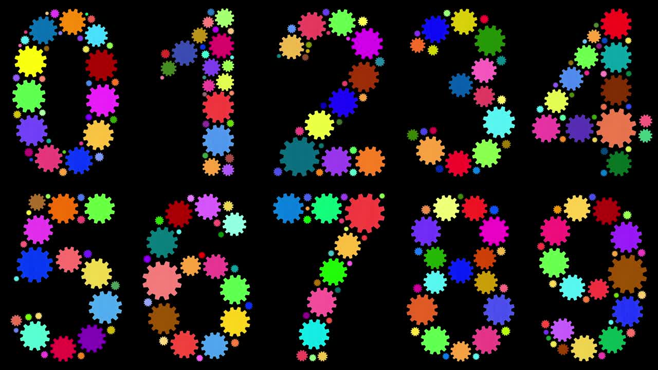 conjunto de números de engranajes multicolores