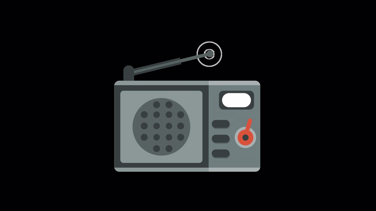 Ricevitore radio animato con antenna che emette onde radio