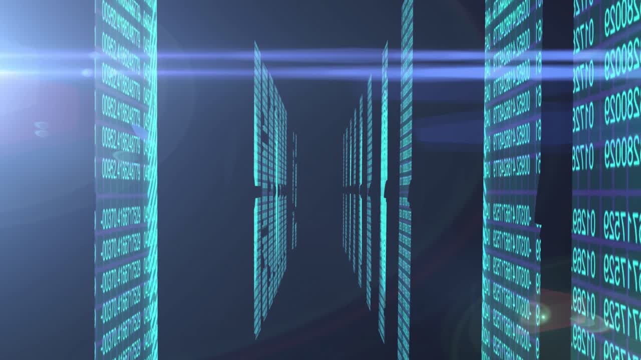 Animation of data processing on blue background