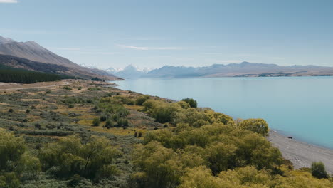 aerial view of lake tekapo and southern alps, new zealand