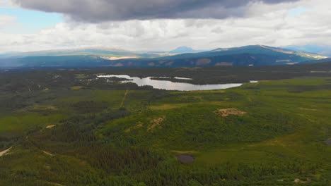 4K-Drone-Video-of-Mountains-around-Otto-Lake-near-Healy,-Alaska-on-Sunny-Summer-Day