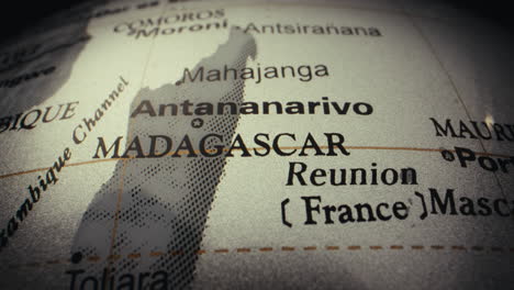 close-up of madagascar on a world globe
