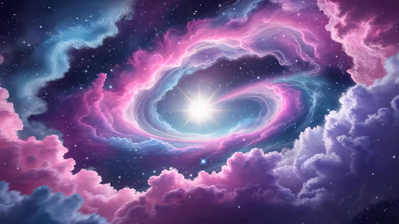 Vibrant Cosmic Nebula with Swirling Colors and Bright Star