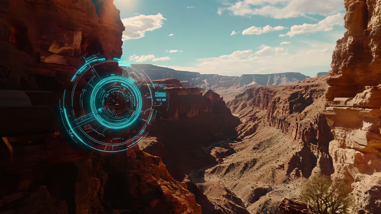 Futuristic Hovercraft Above Grand Canyon