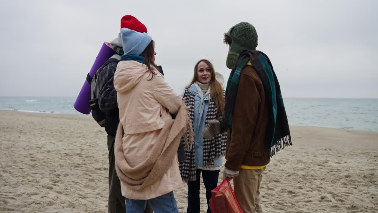 Friends on a Cloudy Beach