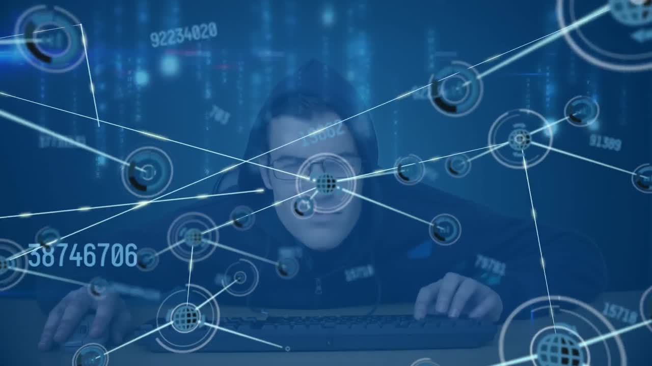 animación de una red de conexiones a través de un hacker utilizando una computadora