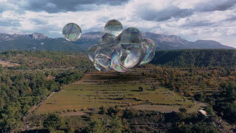 Surreales-Konzept-Augmented-Reality-Eine-Wolke-Aus-Transparentem-Regenbogengel-Fliegt-über-Das-Feld-Und