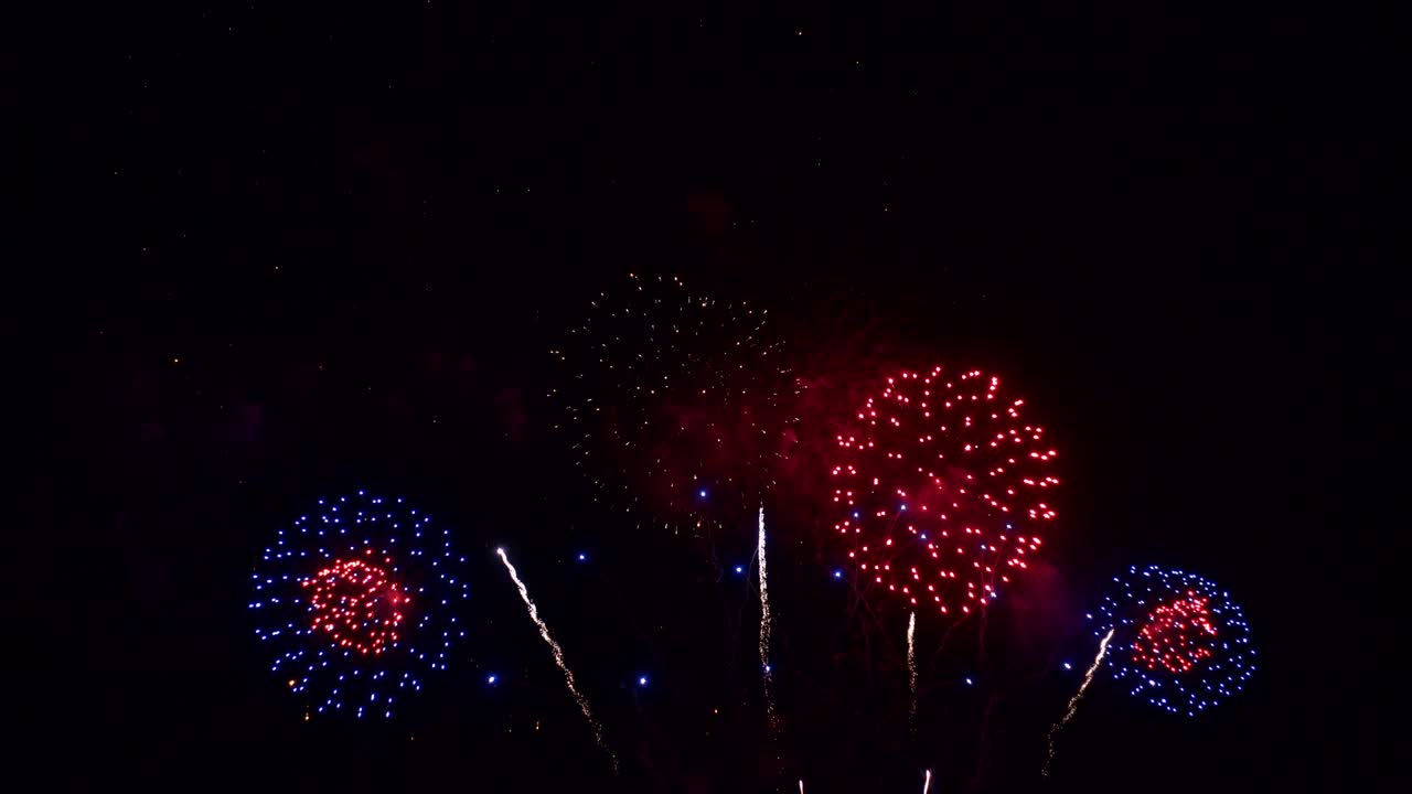 Beautiful colourful fire work display at night for celebration in festival