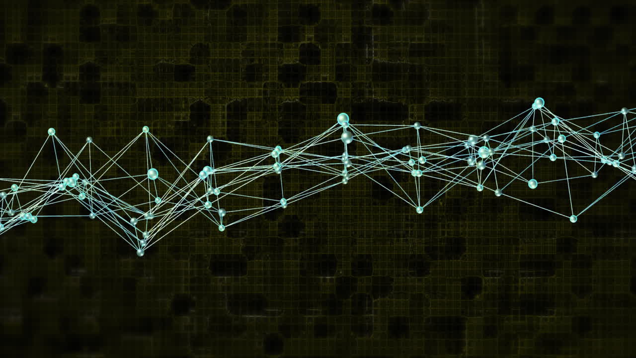 Animation of network of connections and shapes on black background