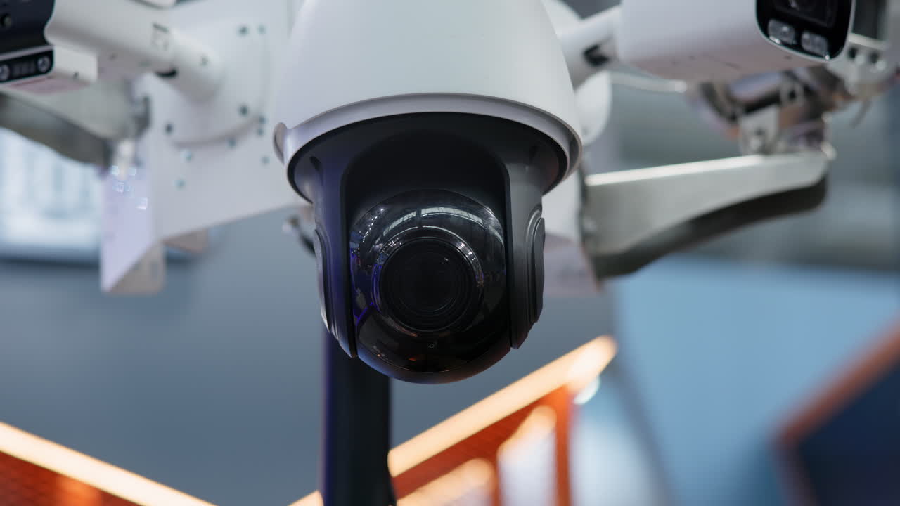 Close-up of a modern security surveillance camera