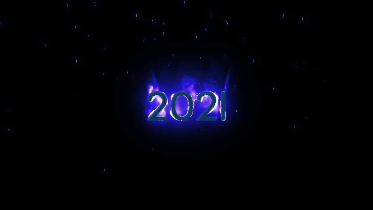 Zahl 2021 in lila Feuer
