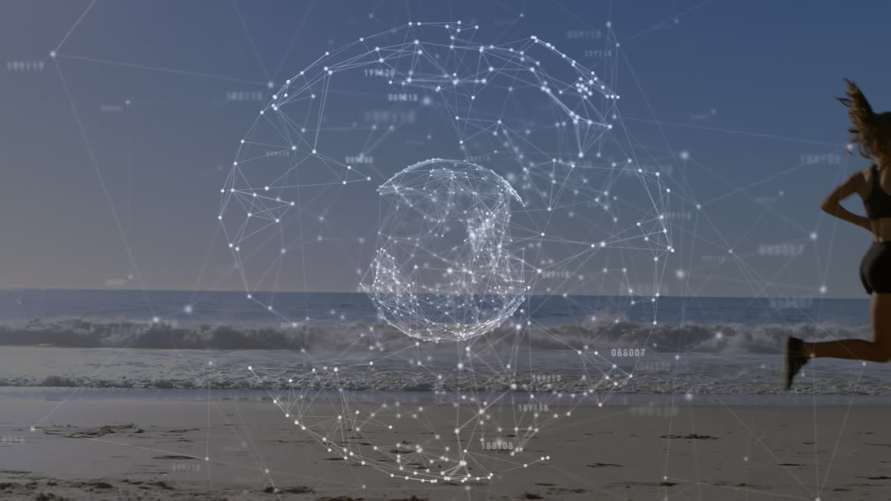 바 ⁇ 가에서 달리는 백인 여성에 대한 전 세계와의 연결 네트워크의 애니메이션