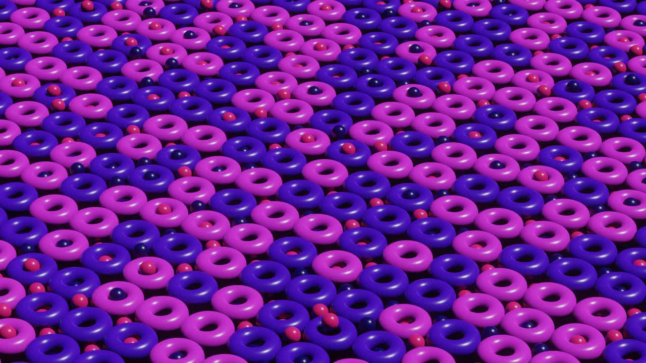추상적인 3d 렌더링 장면, 애니메이션 다채로운 토루스 및 공, 완벽한 루프, 현대적인 만족스러운 모션 그래픽