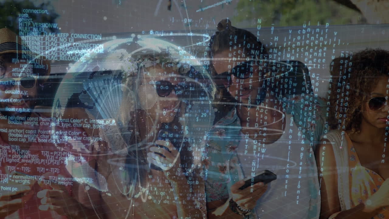 animación del procesamiento de datos sobre diversas personas que utilizan la tecnología